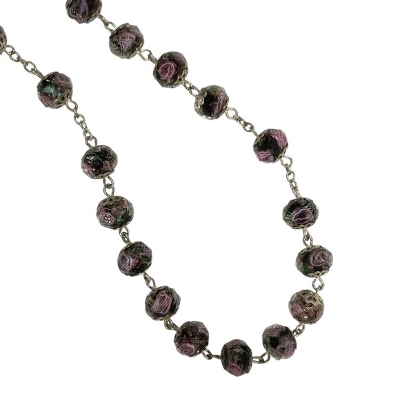 Lampwork Rose Bead Necklace Pink Roses in Sparkly Faceted Glass Beads - Picture 8 of 16